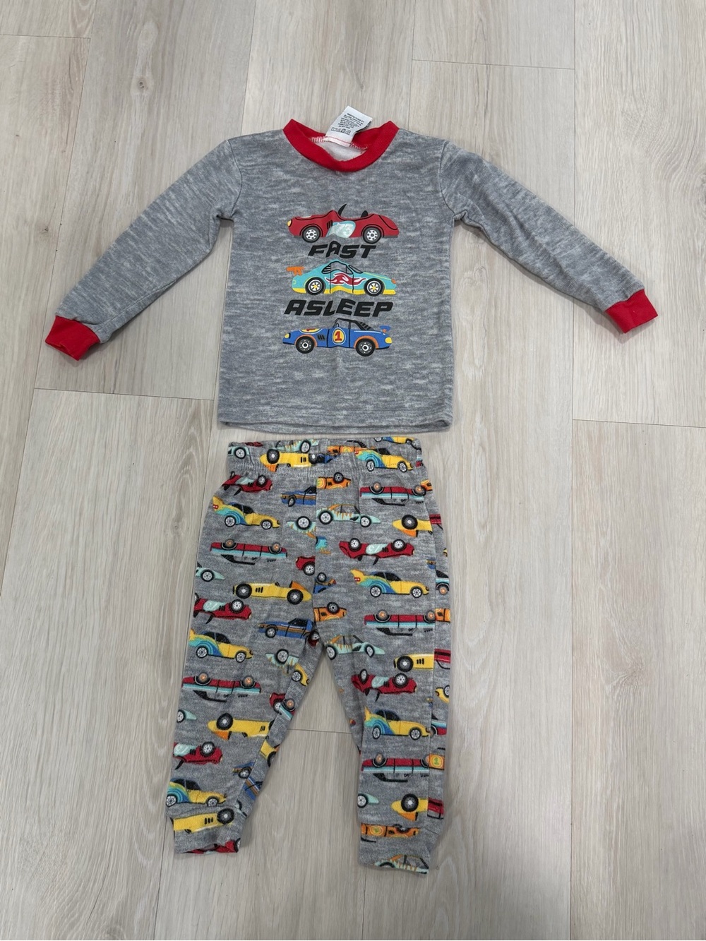 Kids Grey and Red Car Pajama Set with Race Car Print